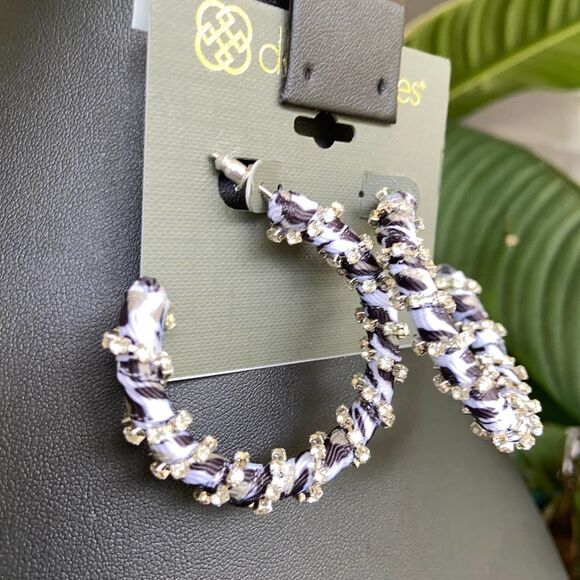 Black White Gold Crystal Wrap Hoops Daisy Fuentes Fashion Earrings $16ea/3for$25 - Picture 6 of 7